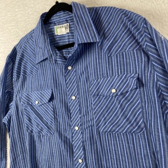Vintage Haband Men's 2X  Western Pearl Snap Blue Striped Shirt Lightweight EUC - Picture 4 of 12